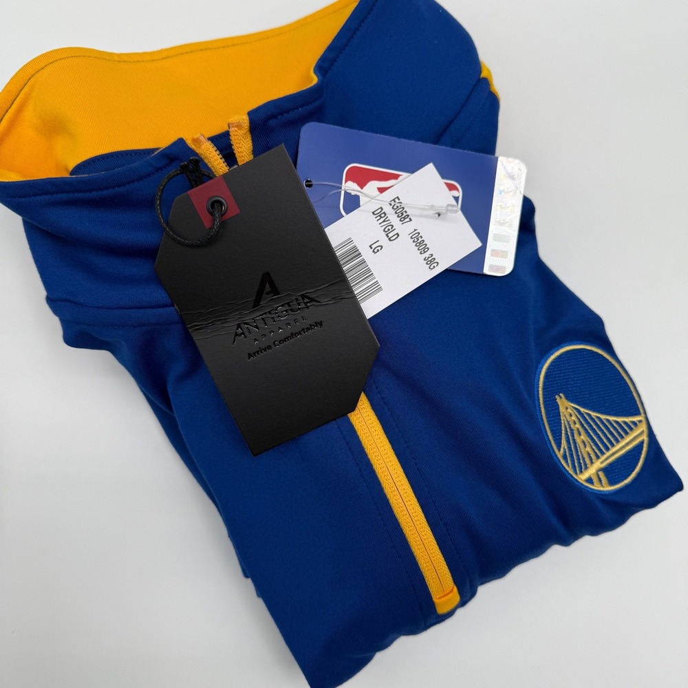 Antigua Mens Large Golden State Warriors Blue‎ Gold 1/4 Zip Pullover Shirt